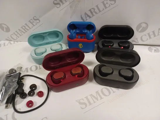 LOT OF 5 ASSORTED PAIRS OF SKULL CANDY TWS EARBUDS WITH CASES