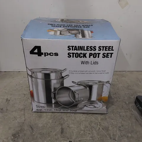 BOXED 4PC STAINLESS STEEL STOCK POT SET WITH LIDS 