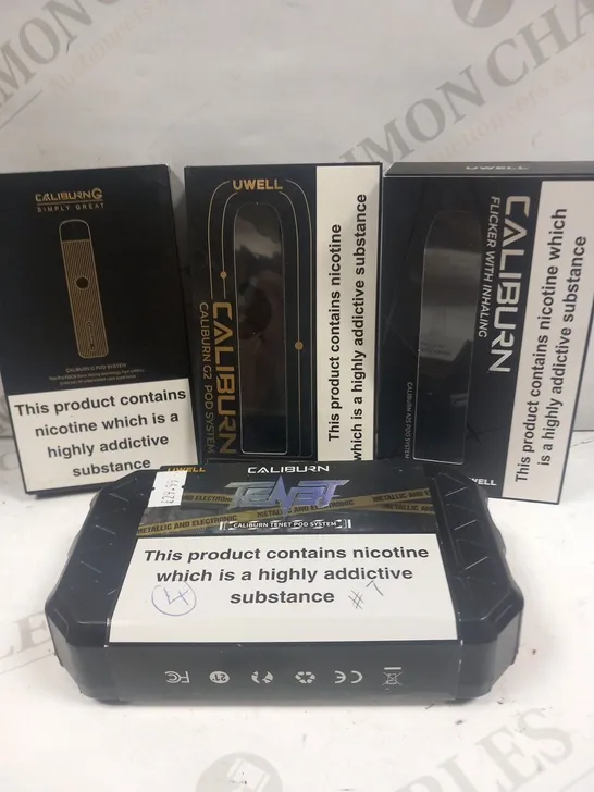 4 ASSORTED CALIBURN UWELL VAPING PRODUCTS TO INCLUDE; TENET, G POD SYSTEM, G2 POD SYSTEM, A25 POD SYSTEM