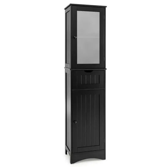 BOXED COSTWAY BLACK LINEN TOWER BATHROOM STORAGE CABINET TALL SLIM SIDE ORGANIZER WITH SHELF