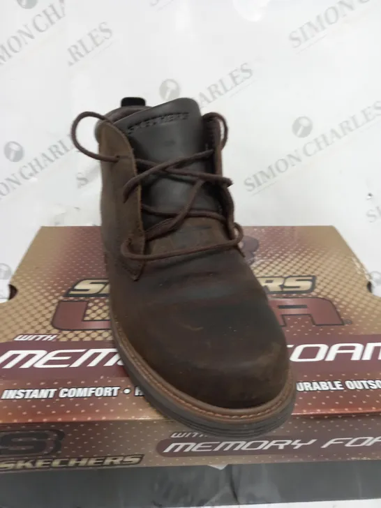 SKECHERS MENS LEATHER BOOTS, CHOCOLATE - SIZE 8 