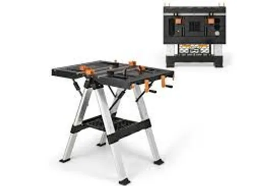 BOXED 2 IN 1 PORTABLE FOLDING WORK BENCH SAWHORSE WORKTABLE WITH ADJUSTABLE HEIGHT - ORANGE/BLACK