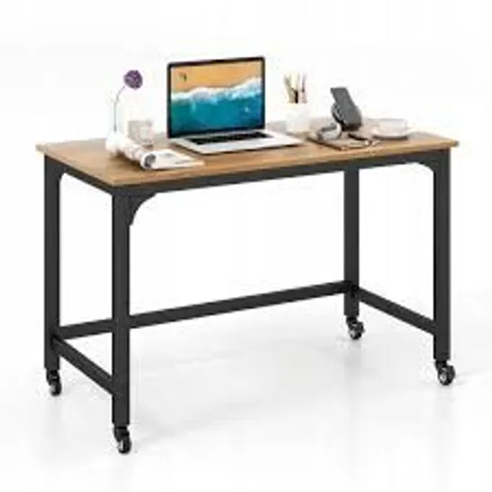 BOXED COSTWAY LARGE ROLLING COMPUTER DESK METAL FRAME WRITING DESK WORKSTATION W/ LOCKABLE WHEELS