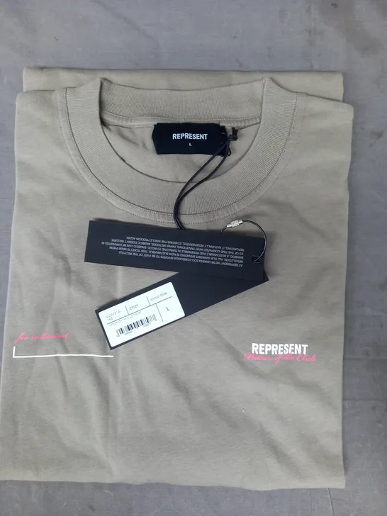 REPRESENT PATRON OF THE CLUB T-SHIRT IN KHAKI/PINK SIZE L