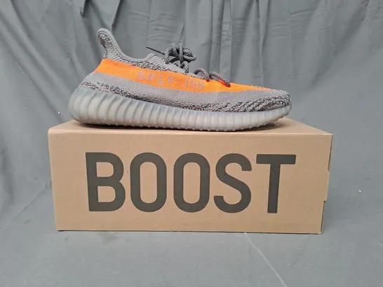 BOXED PAIR OF ADIDAS YEEZY BOOST 350 V2 SHOES IN GREY/ORANGE UK SIZE 13.5