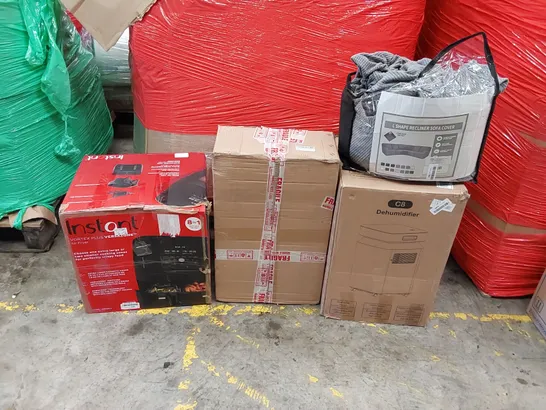 PALLET OF ASSORTED ITEMS INCLUDING: DEHUMIDIFIER, AIR FRYER, GAS WATER HEATER, SOFA COVER