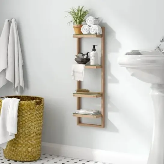 BOXED MENDOCINO SOLID WOOD WALL BATHROOM STORAGE SHELVES  - OYSTER OAK (1 BOX)