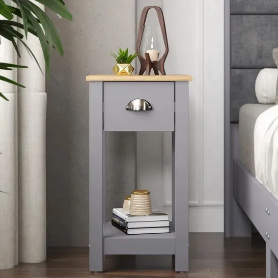 BOXED LILLY AABAS BEDSIDE TABLE - FOSSIL GREY (1 BOX)