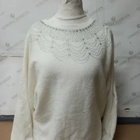 MONSOON EVIE EMBELLISHED JUMPER IN WHITE SIZE MEDIUM