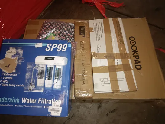 PALLET OF ASSORTED ITEMS TO INCLUDE BOXED COOKPAD, UNDERSINK WATER FILTRATION AND BODEN CLOTHING