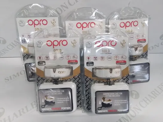 LOT OF 5 BRAND NEW OPRO GOLD ULTRA FIT MOUTHGUARDS - LEVEL 4 10+ ADULT