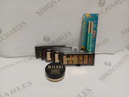 7 MILANI COSMETICS TO INCLUDE GLIDED MINI EYESHADOW PALETTE, CONCEAL PLUS PERFECT BLUR OUT POWDER, MASCARA 