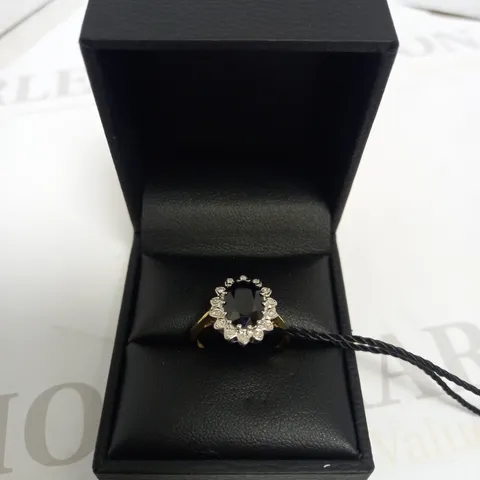 CREATED BRILLIANCE CATE 9CT WHITE GOLD CREATED BLACK STONE AND 0.25CT LAB GROWN DIAMOND CLUSTER RING