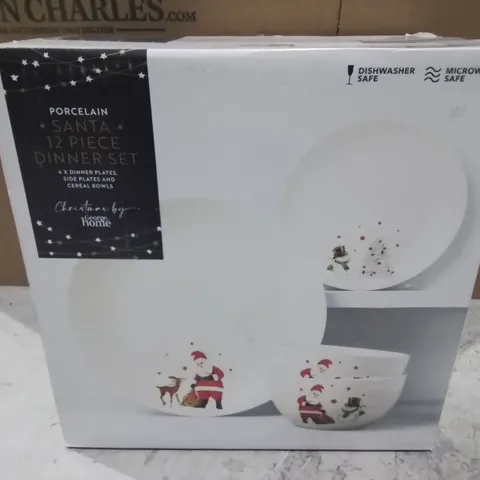 BOXED PORCELAIN SANTA 12-PIECE DINNER SET