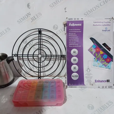 BOX OF APPROX 14 ASSORTED ITEMS TO INCLUDE - FELLOWES A4 PAPER - TABLET SORTER - SANLI TABLEWARE ECT 