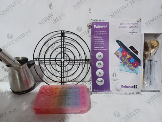 BOX OF APPROX 14 ASSORTED ITEMS TO INCLUDE - FELLOWES A4 PAPER - TABLET SORTER - SANLI TABLEWARE ECT 