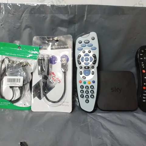 BOX OF APPROXIMATELY 15 ASSORTED ITEMS TO INCLUDE - SKY REMOTE , VIRGIN MEDIA REMOTE , SKY BOX IP061-EF-AN ETC