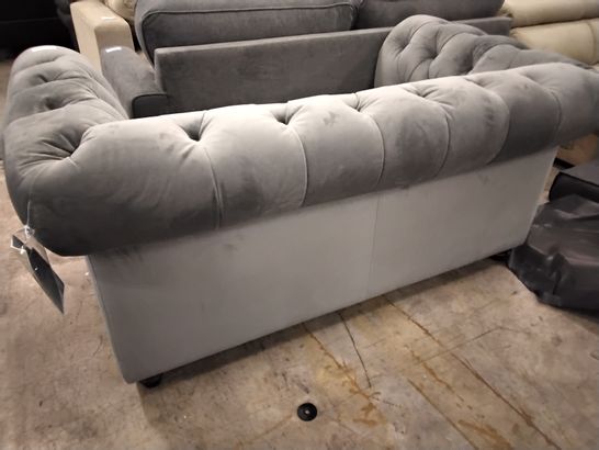 DESIGNER GREY FABRIC CHESTERFIELD STYLE TWO SEATER SOFA