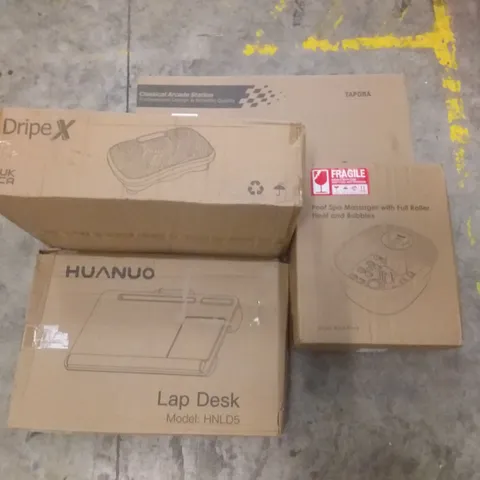 PALLET OF ASSORTED ITEMS INCLUDING  HUANUO LAP DESK, FOOT SPA MASSAGER, DRIPE X VIBRATION PLATE, CLASSIC ARCADE STATION, SHIATSU FOOT MASSAGER, KIDS SCOOTER 