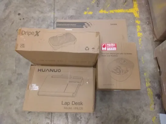 PALLET OF ASSORTED ITEMS INCLUDING  HUANUO LAP DESK, FOOT SPA MASSAGER, DRIPE X VIBRATION PLATE, CLASSIC ARCADE STATION, SHIATSU FOOT MASSAGER, KIDS SCOOTER 