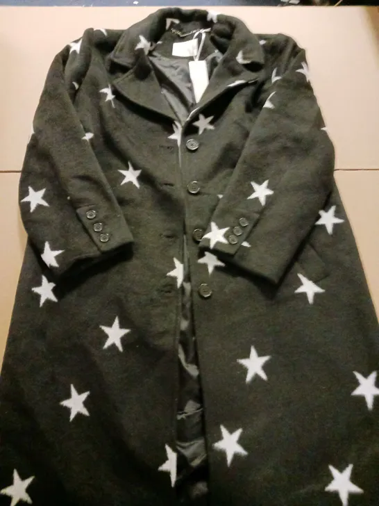 DANNII MINOGUE PETITES LADIES COAT BLACK WITH WHITE STARS SIZE 14