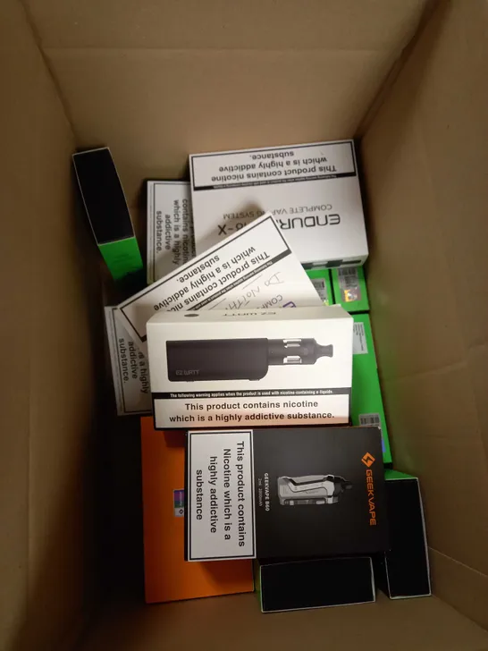 BOX OF APPROXIMATELY 10 ASSORTED E-CIGARATTES TO INCLUDE INNOKIN, GEEKVAPE, VAPORESSO ETC