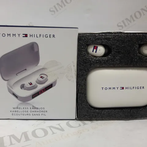 TOMMY HILFIGER WHITE WIRELESS EARBUDS 
