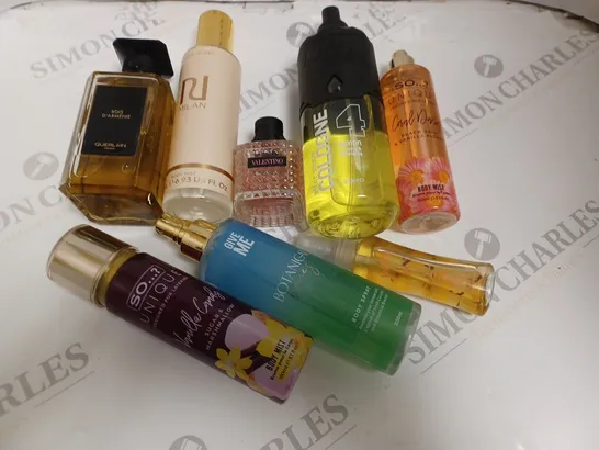 LOT OF 8 ASSORTED BOTTLES OF FRAGRENCES TO INCLUDE VALENTINO AND GUERLAIN