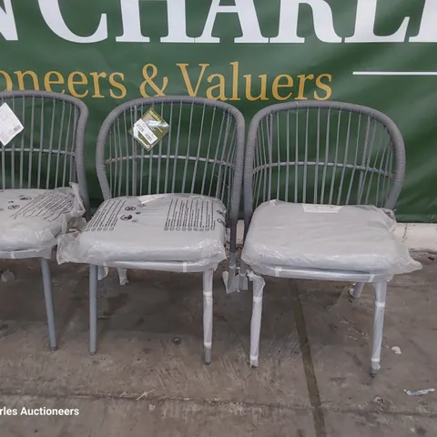 SET OF THREE APOLIMA ROPE BISTRO CHAIRS & SEAT CUSHIONS GREY