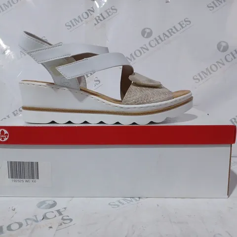 BOXED PAIR OF RIEKER OPEN TOE STRAPPY SANDALS IN WHITE SIZE 6