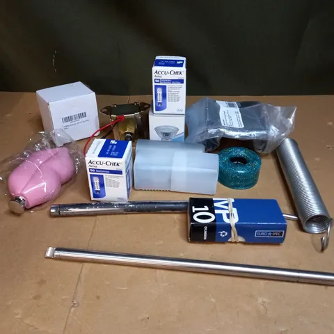 BOX OF ASSORTED ITEMS TO INCLUDE, LIGHTS, ASSORTED FITTINGS ANS SPRINGS 