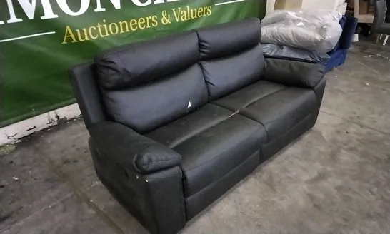 DESIGNER MANUAL RECLINER 3 SEATER SOFA BLACK LEATHER