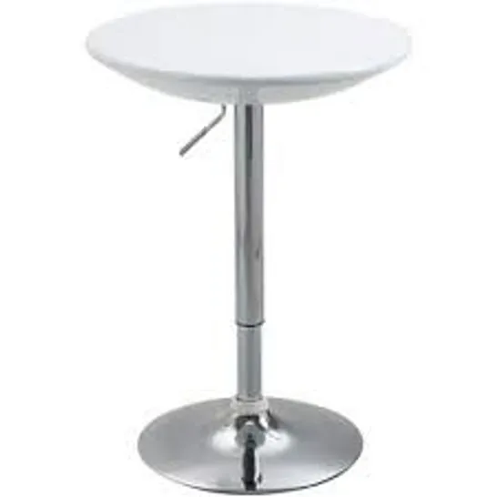 BOXED HOMCOM MODERN ROUND BAR TABLE ADJUSTABLE HEIGHT HOME PUB BISTRO DESK SWIVEL PAINTED TOP WITH SILVER STEEL LEG AND BASE, WHITE