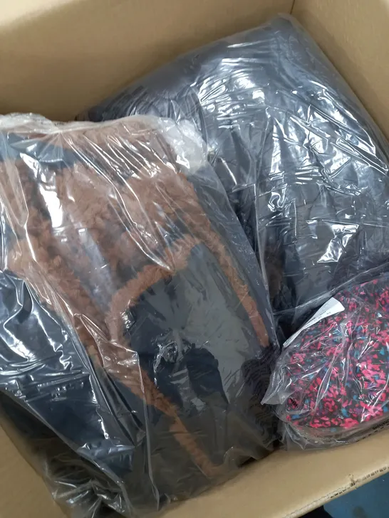 BOX OF APPROXIMATELY 10 ITEMS OF CLOTHING TO INCLUDE WINTER COAT, MIRACLESUIT, TOPS ETC