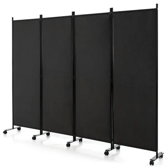 BOXED COSTWAY 4-PANEL FOLDING ROOM DIVIDER 6 FEET ROLLING PRIVACY SCREEN WITH LOCKABLE WHEELS - BROWN