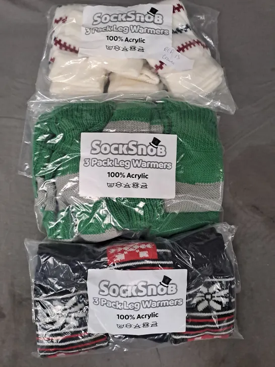 BOX OF APPROXIMATELY 10 ASSORTED SOCK SNOB 3-PACK LEG WARMERS IN VARIOUS COLOURS - COLLECTION ONLY