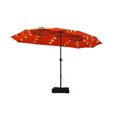 BOXED COSTWAY 4.6M SOLAR 36 LED PATIO DOUBLE-SIDED UMBRELLA OUTDOOR EXTRA LARGE CRANK PARASOL - ORANGE