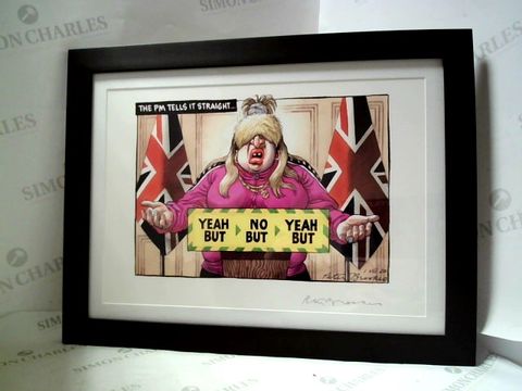 PETER BROOKES - "THE PM TELLS IT STRAIGHT" FRAMED A3 SIGNED PRINT 