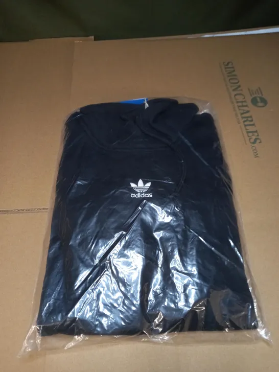 ADIDAS BLACK HOODED JUMPER - SIZE 6