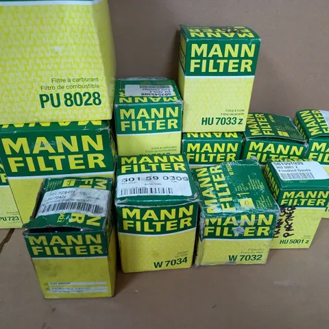 BOX OF APPROX. 13 MANN OIL/AIR/FUEL FILTERS 