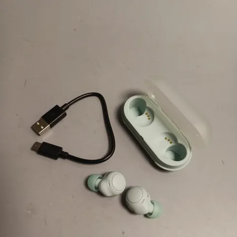 SONY EARBUDS IN PALE BLUE INCLUDES CHARGING CASE AND CABLE