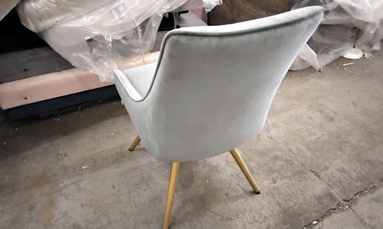 DESIGNER LIGHT GREY VELVET DINING CHAIR WITH GOLD COLOUR LEGS 