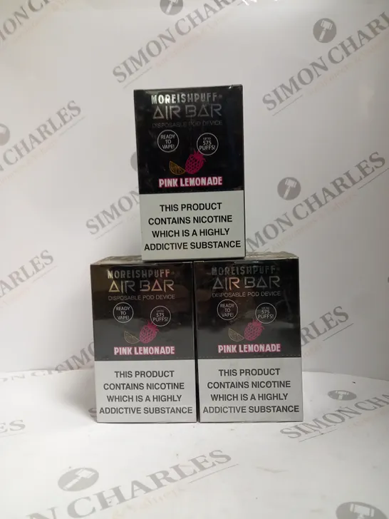 3 X BOXED SEALED (10 DISPOSABLES PER BOX) MOREISHPUFF AIR BAR DISPOSABLE VAPES - PINK LEMONADE 