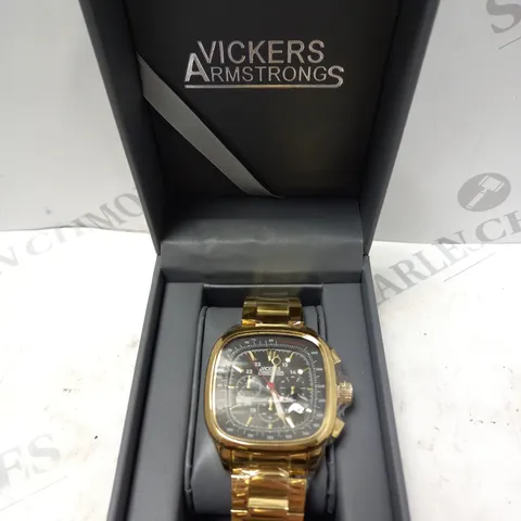 BOXED VICKERS ARMSTRONG CLASSIQUE GOLD WATCH WITH BLACK DIAL