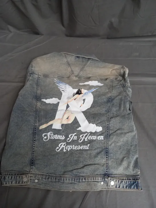 REPRESENT STORMS IN HEAVEN DENIM JACKET IN BLUE CREAM SIZE S