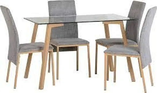 MORTON DINING TABLE AND 4 CHAIRS COLOUR: GREY FABRIC AND GLASS TOP