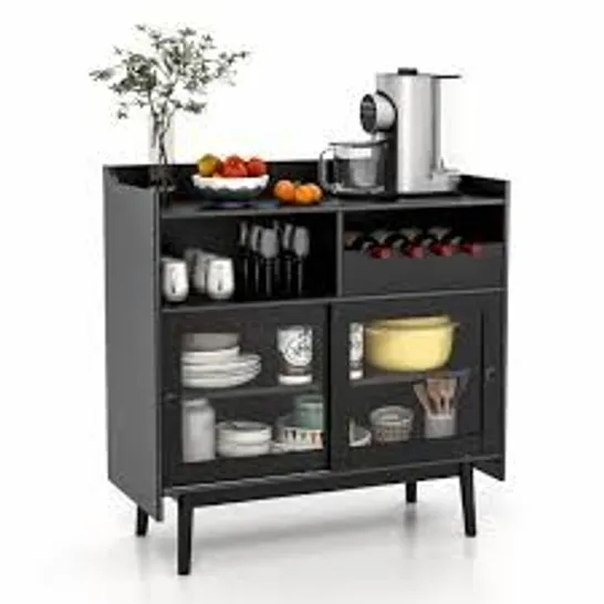 BOXED COSTWAY COSTWAY KITCHEN BUFFET SIDEBOARD WITH WINE RACK AND SLIDING DOOR - BLACK