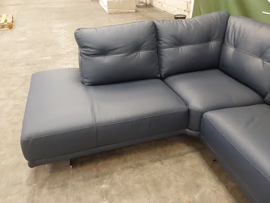 QUALITY DESIGNER ITALIAN MADE CLAUDIO LEATHER UPHOLSTERED CORNER SOFA - NAVY