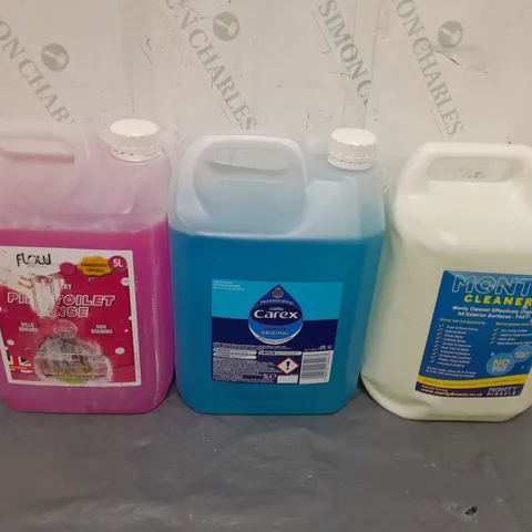 APPROXIMATELY 3 ASSORTED LIQUIDS TO INCLUDE CAREX, MONTY CLEANER AND PINK TOILET RINSE - COLLECTION ONLY 