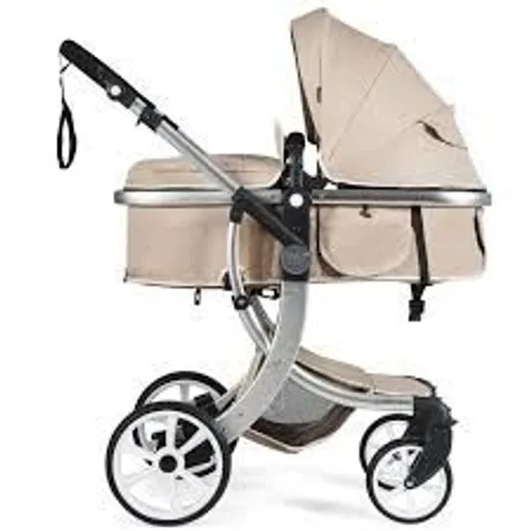 BOXED 2 IN 1 FOLDABLE BABY STROLLER WITH RAIN COVER AND MOSQUITO NET - BEIGE 